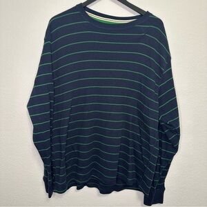 Faded Glory Long Sleeve Shirt 2XL — Navy with Green Stripes, Comfortable Fit